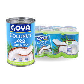 Goya coconut milk pack six cans shows creamy texture ideal for curries and desserts
