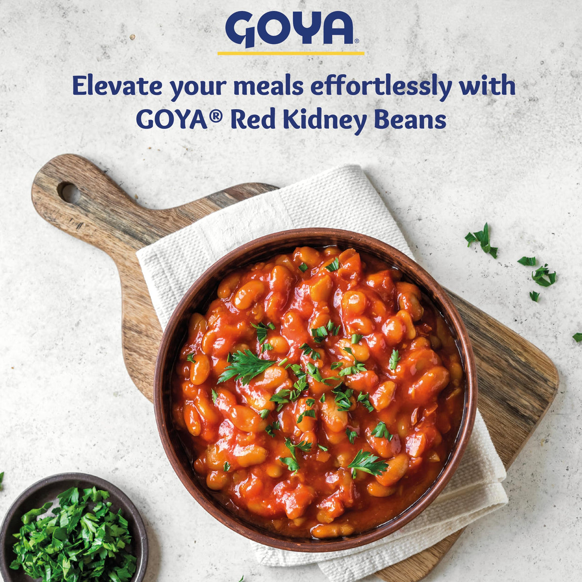 Goya red kidney beans add fiber and protein to salads and soups.