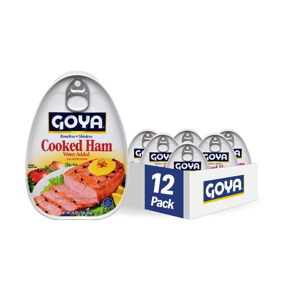 Goya Cooked Ham 16 oz pack on display, perfect for quick weekday dinners