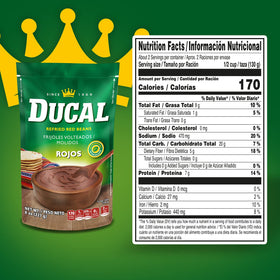Goya Ducal refried red beans pouch highlights protein and iron potential for meals.