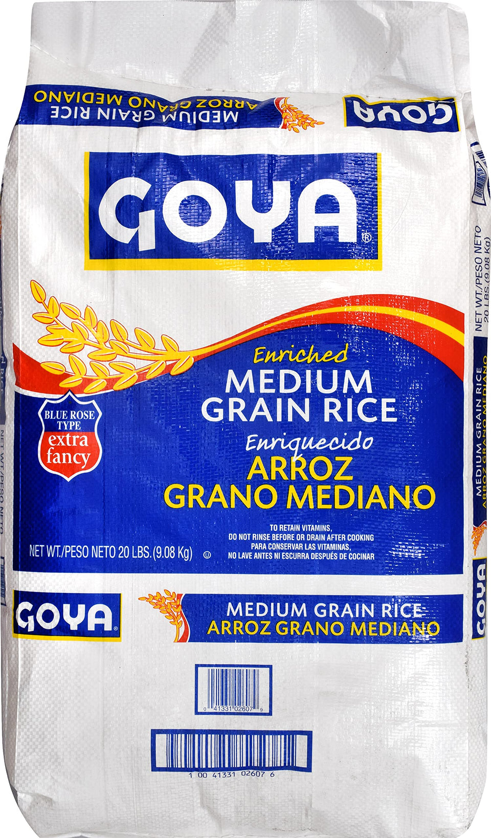 Goya enriched medium grain rice 20 lb bag—versatile base for everyday meals.