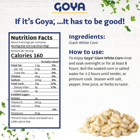 Goya Giant White Corn in a cooking pot ready to simmer.