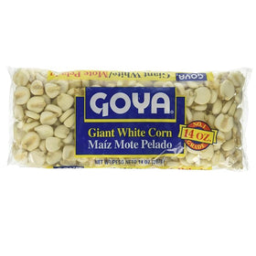Goya Giant White Corn kernels close-up for hearty stews.