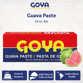 Goya Guava Paste 16oz bar label closeup showing branding and origin.