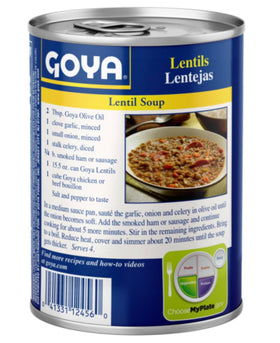 Goya lentils 2-pack label view, convenient canned legumes for quick meals.