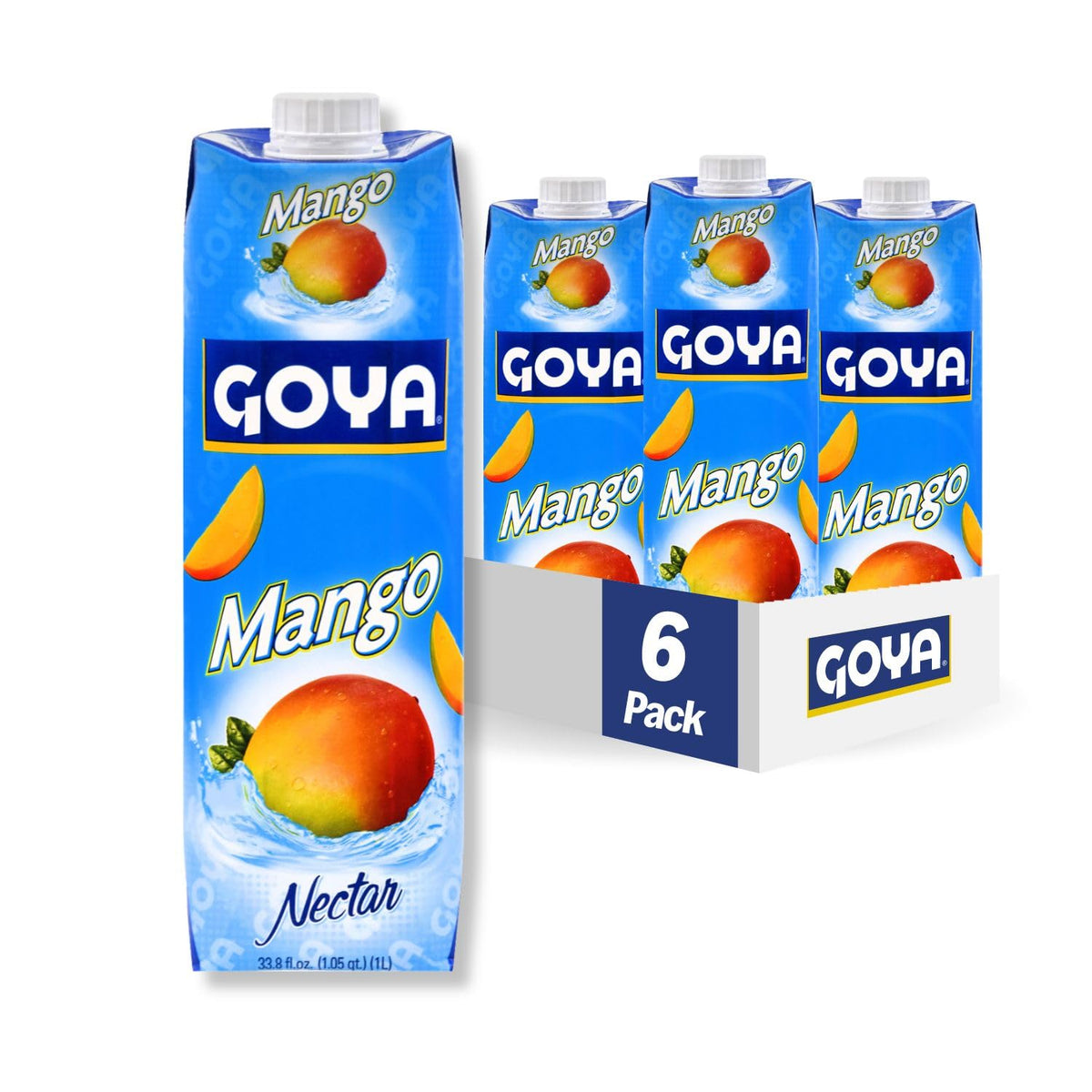 Goya Mango Nectar 33.8-ounce pack carton delivers tropical mango flavor for everyday refreshment.