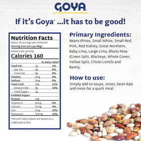 Goya dried bean mix with pot and spoon for easy soups.