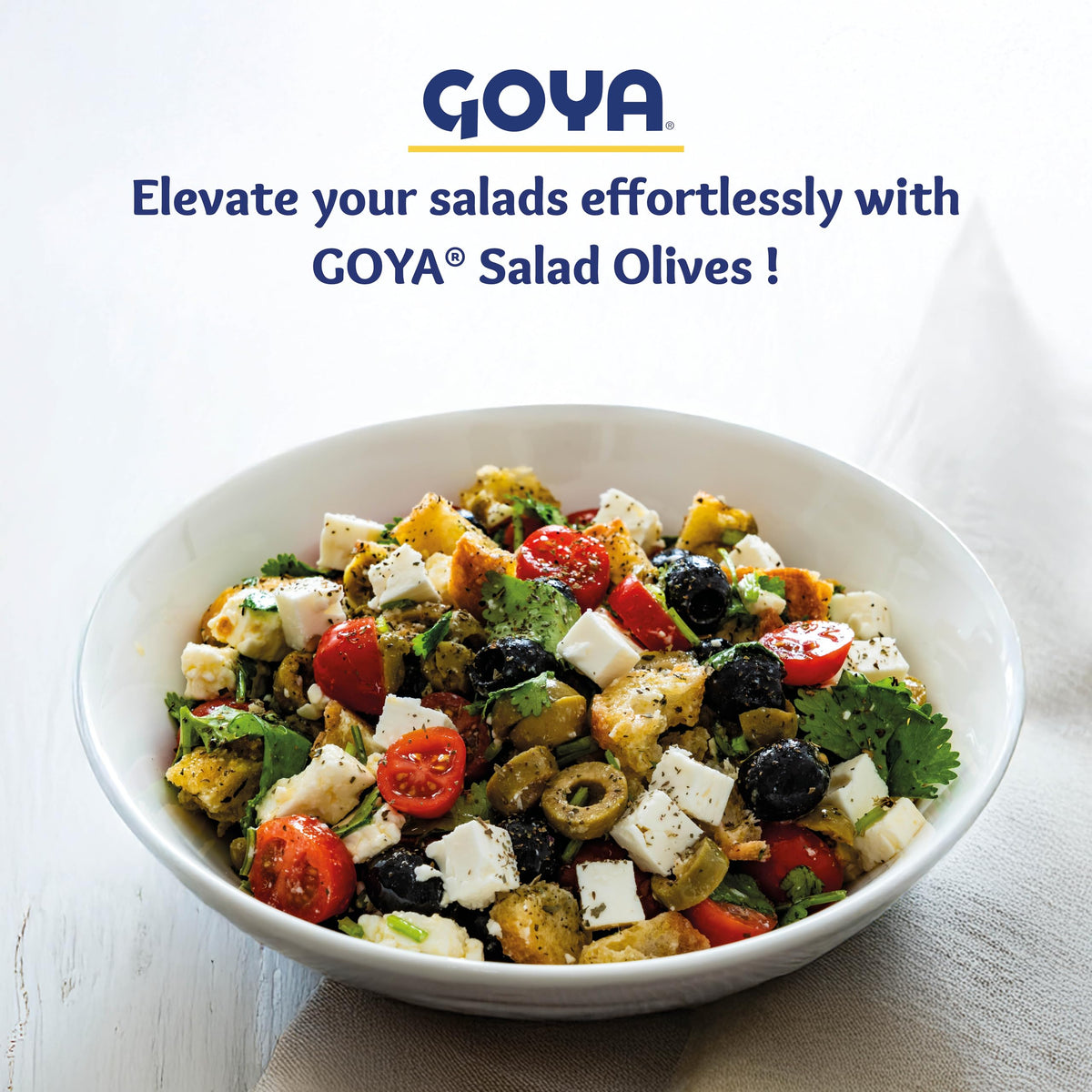 Goya olives' firm bite and flavors shine in serving bowls.