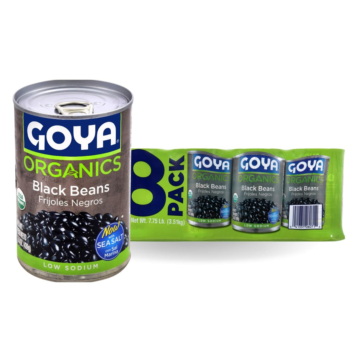 Goya Organic Black Beans in a can with sea salt offer versatile plant-based protein and fiber.