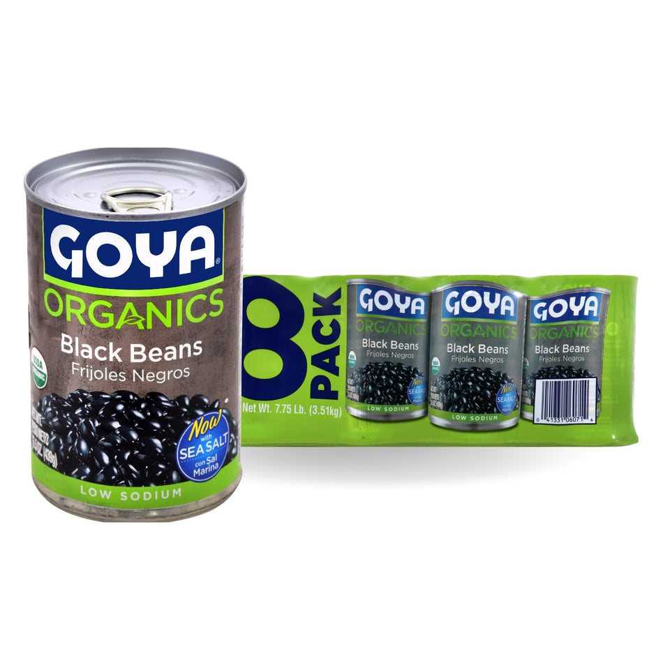 Goya Organic Black Beans in a can with sea salt offer versatile plant-based protein and fiber.