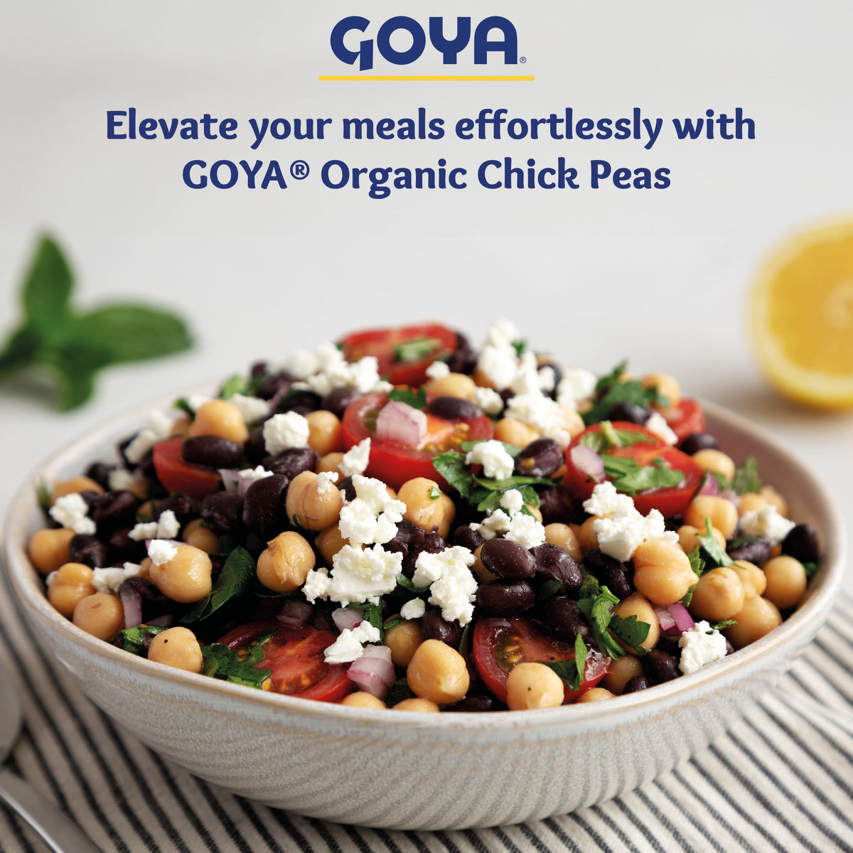 Goya Organic Chick Peas nutrition facts panel notes gluten-free and fiber.