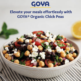 Goya Organic Chick Peas nutrition facts panel notes gluten-free and fiber.