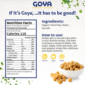 Goya Organic Chick Peas served dish showcases creamy texture for bowls.