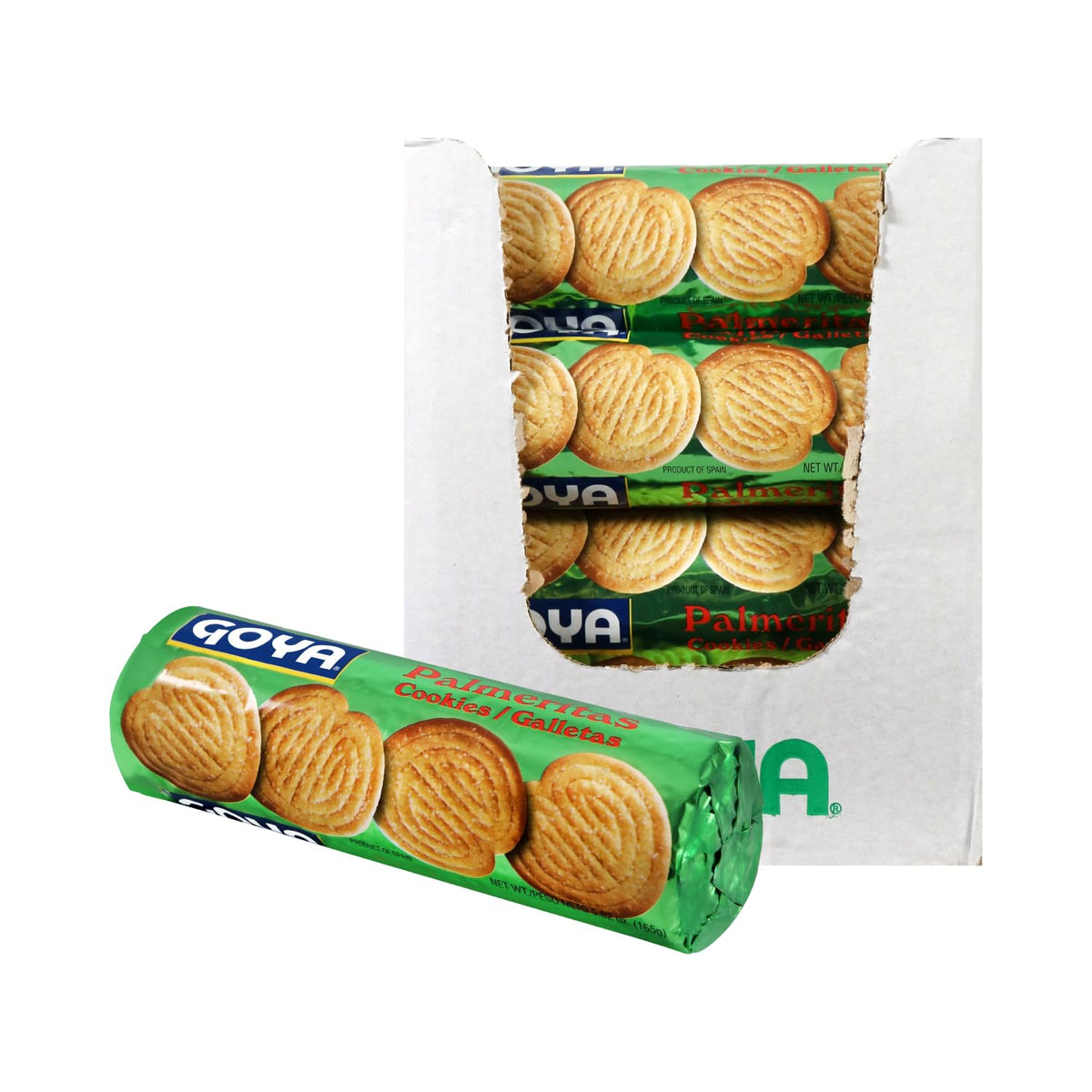 Goya Palmerita Cookies pack—flaky pastries perfect with coffee, low sodium and no cholesterol