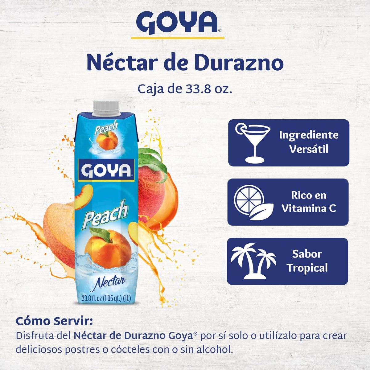 Goya Peach Nectar cocktail-mocktail setup for tropical-inspired beverages
