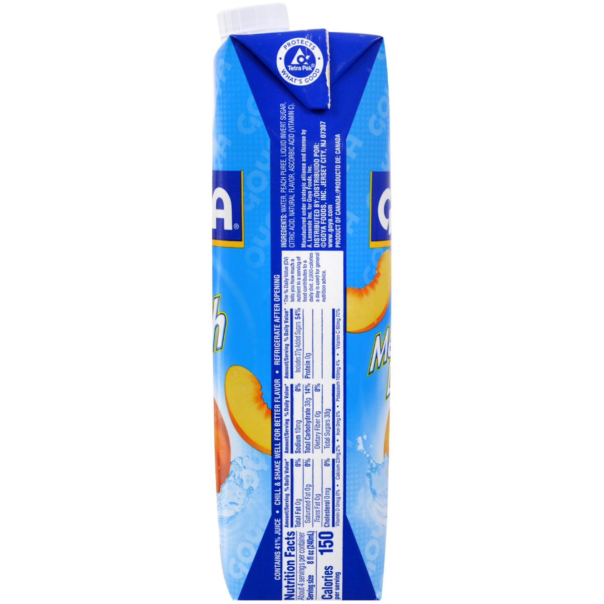 Goya Peach Nectar in glass with ice, ideal for smoothies and mocktails