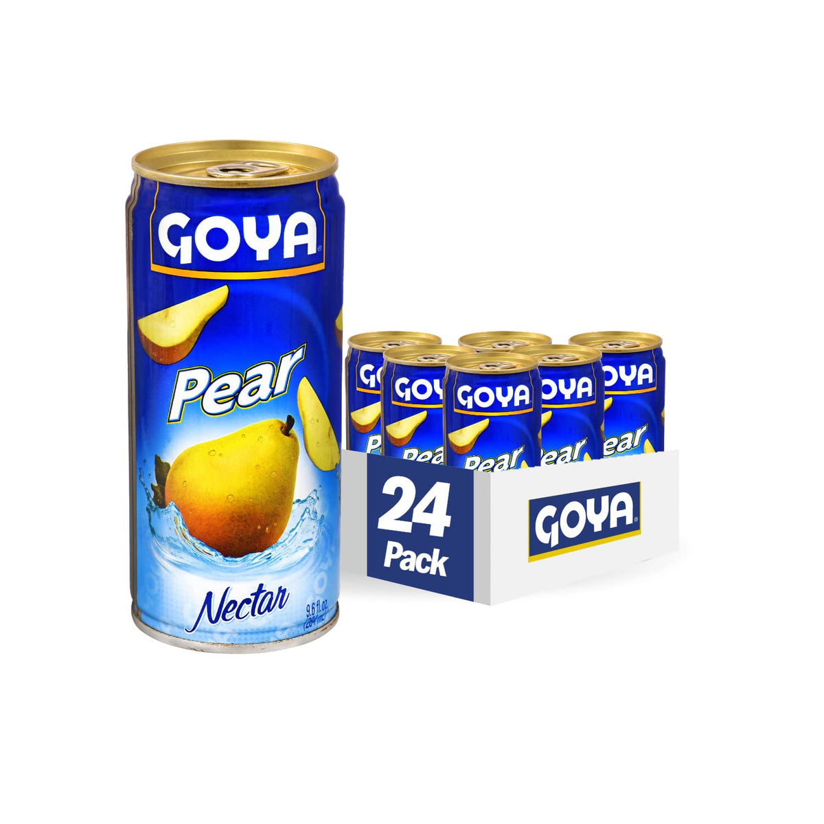 Goya Pear Nectar bottle shows tropical pear flavor, ideal for refreshing drinks
