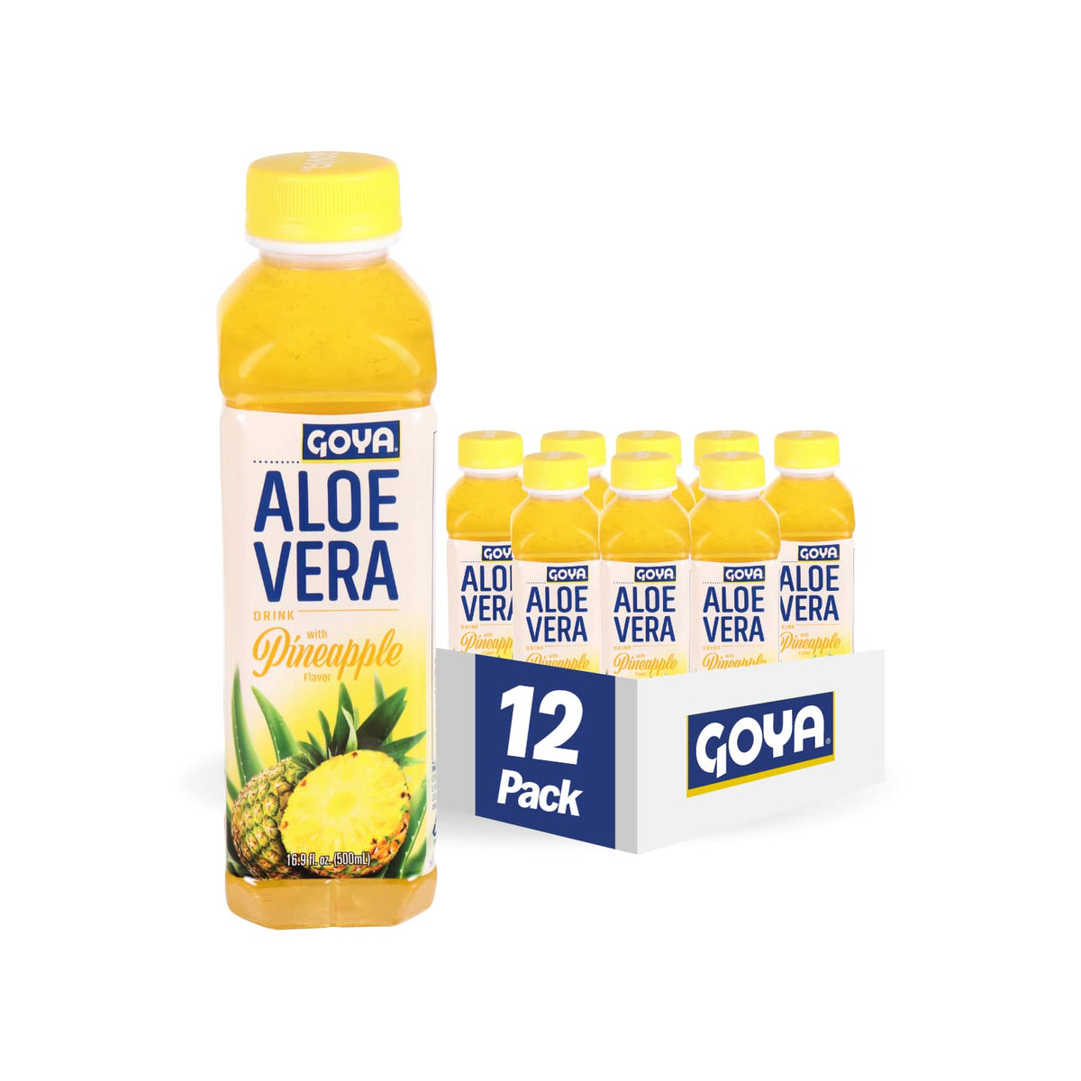 Goya Pineapple Aloe Water bottle with pineapple flavor offers refreshing hydration anytime.