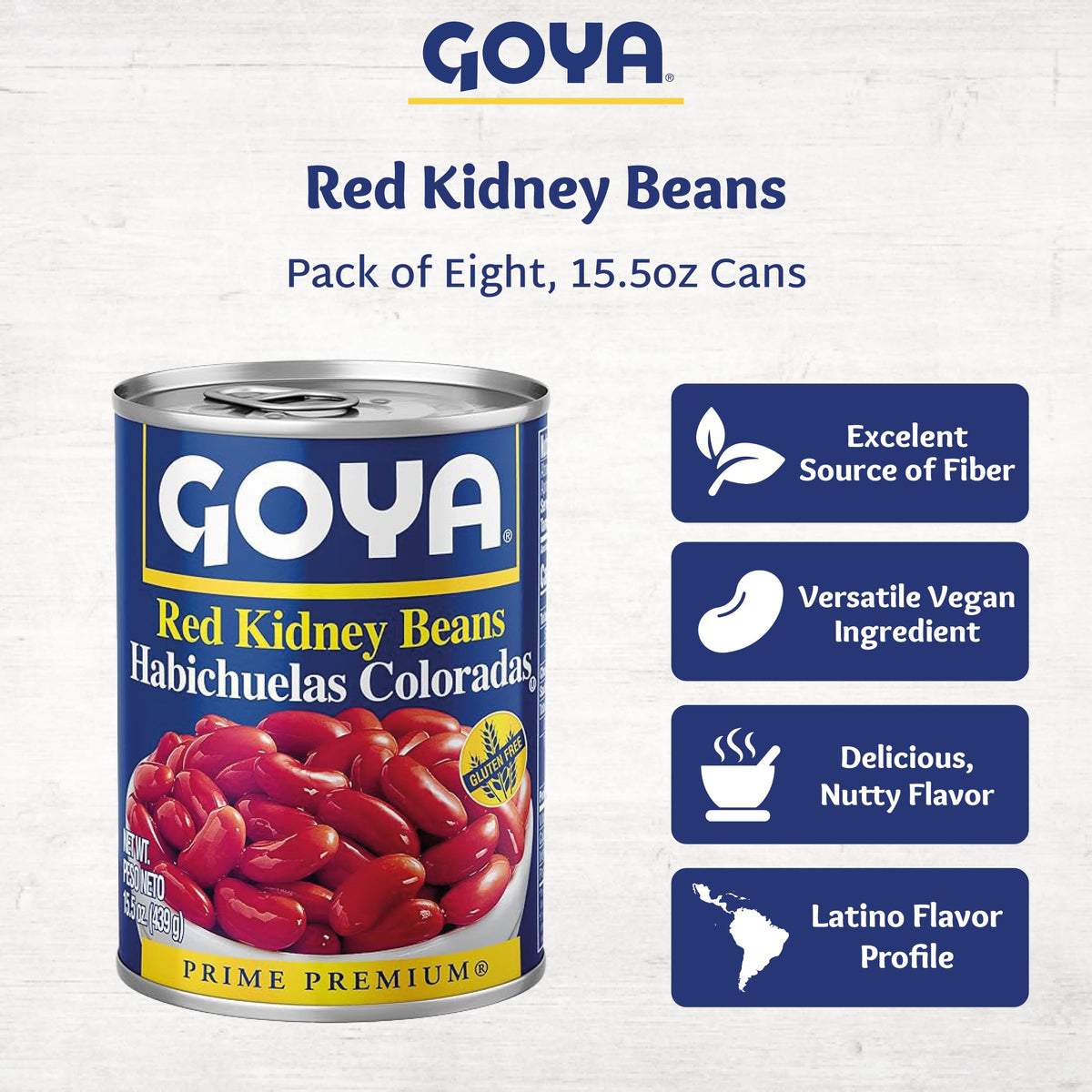 Goya red kidney beans in can with easy-open lid for fast meals.