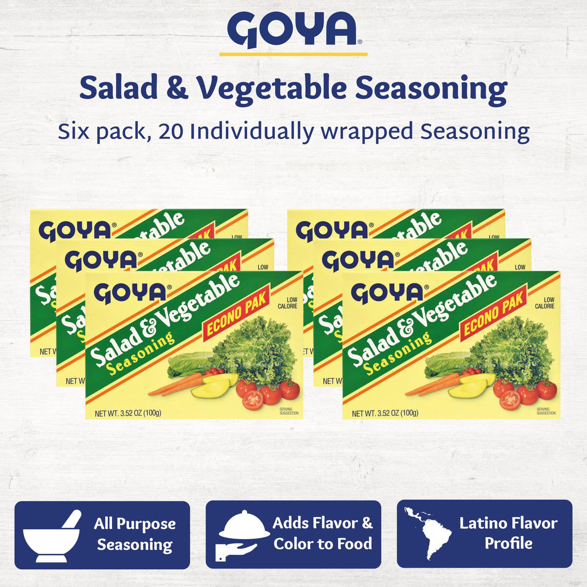 Goya six-pack packaging highlights value for everyday salads and vegetables