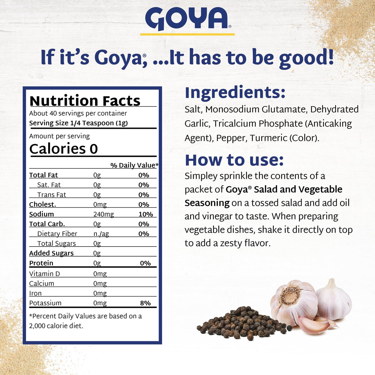 Goya sprinkle over leafy greens for a bright, savory finish