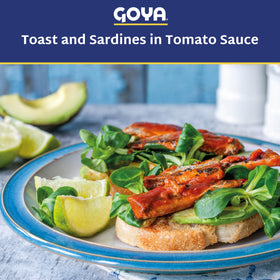 Goya Sardines in Tomato Sauce plated as Latin-inspired dish, flavorful protein.