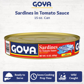 Goya Sardines in Tomato Sauce on salad, protein boost for quick meals.