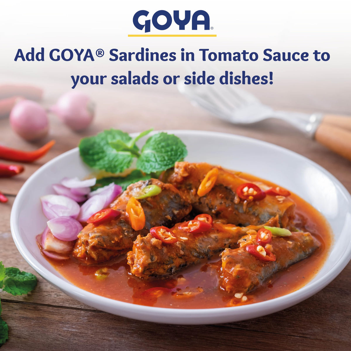 Goya Sardines in Tomato Sauce can, quick snack option.