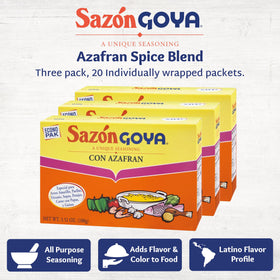 Goya Sazón Azafrán foil packets ready to season meats and rice.