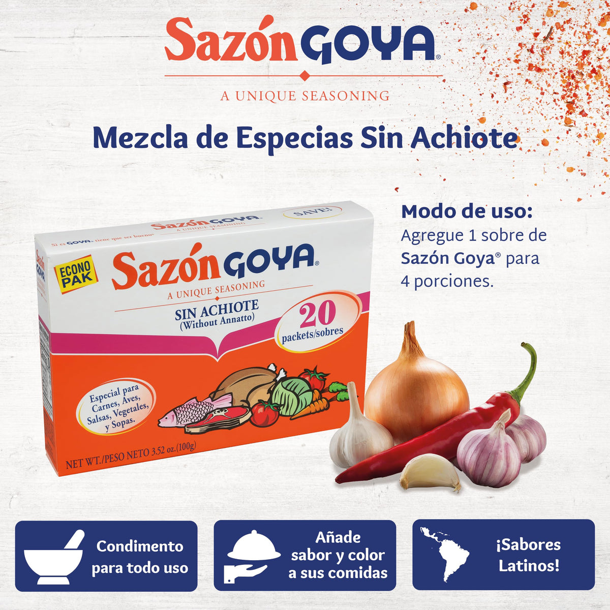 Goya Sazón without annatto preserves color while seasoning dishes.