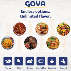 Close-up of Goya Sazón jar highlighting a versatile cooking rub.