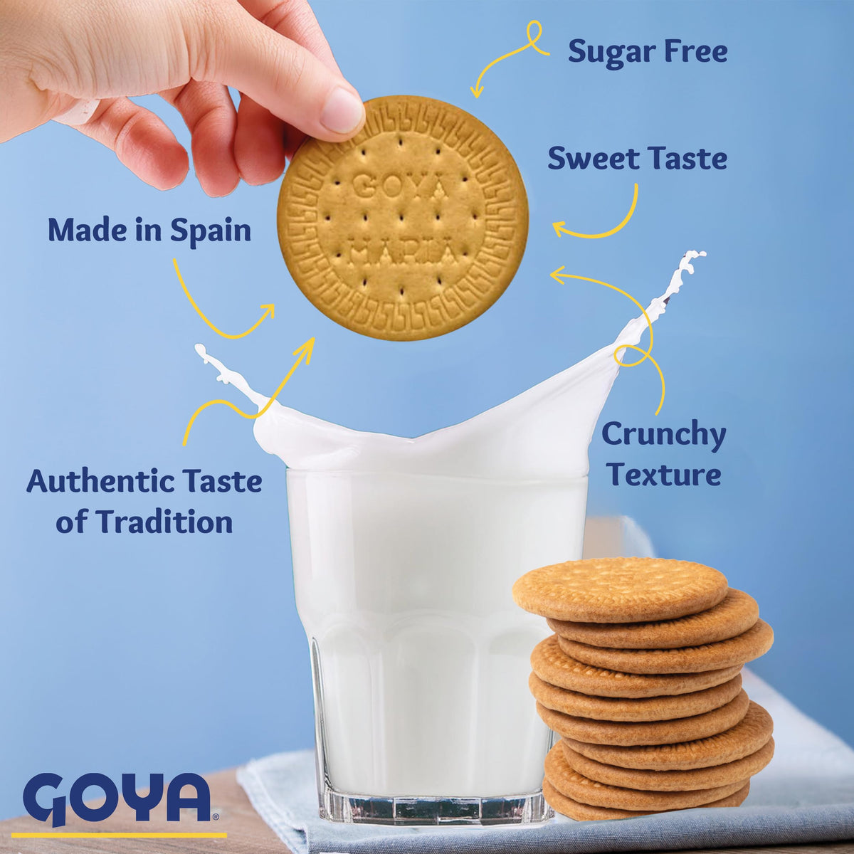 Goya Sugar Free Maria Cookies chocolate thin crisp pairs with tea or milk.
