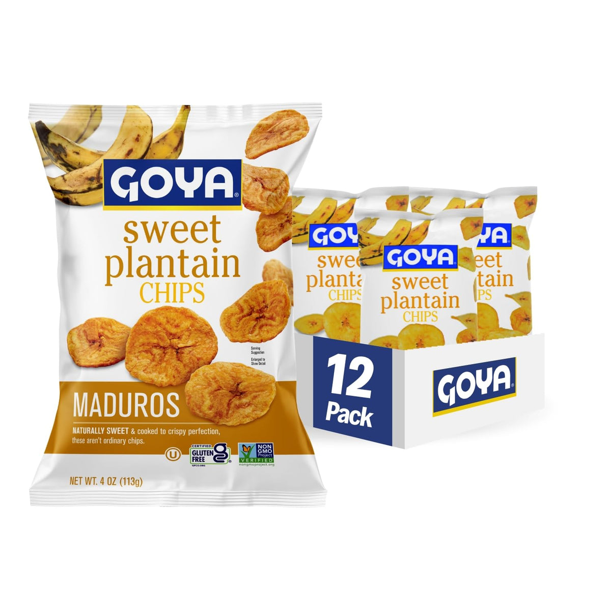 Goya Sweet Plantain Chips pack for snacking, dipping, and sharing.