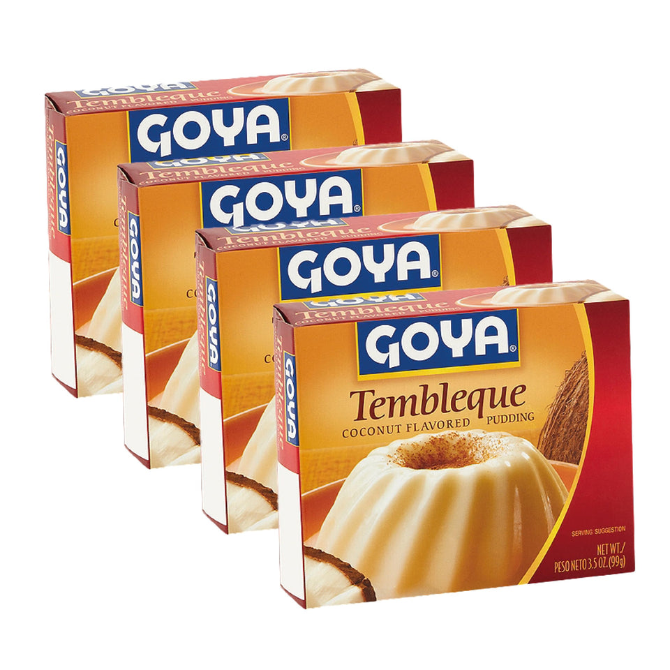 Goya Tembleque coconut pudding pack of four offering convenient dessert option.