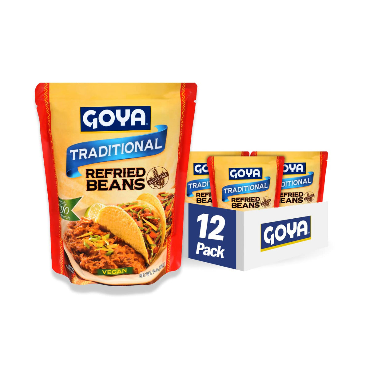 Goya Traditional Refried Pinto Beans pouch, ready in 90 seconds for quick weeknight meals