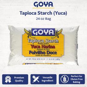 Goya Yuca Flour dust texture highlight, great for thickening sauces and batters.