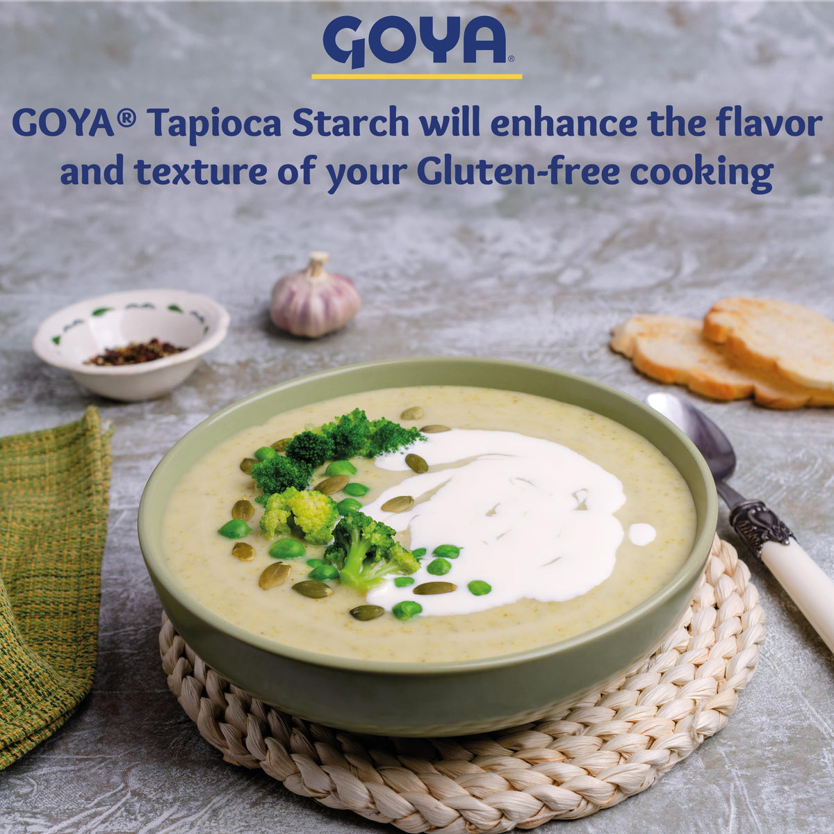 Goya Yuca Flour in pan for tortillas, demonstrating versatile gluten-free cooking.