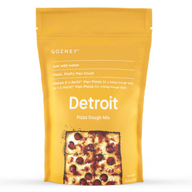 Gozney Detroit dough mix packaging, ready for quick pizza night prep.