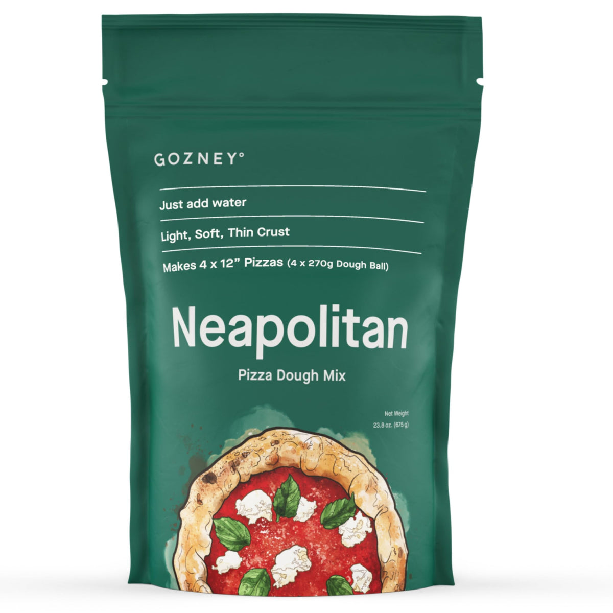 Gozney Just-Add-Water Neapolitan dough mix pack for easy authentic pizza at home.