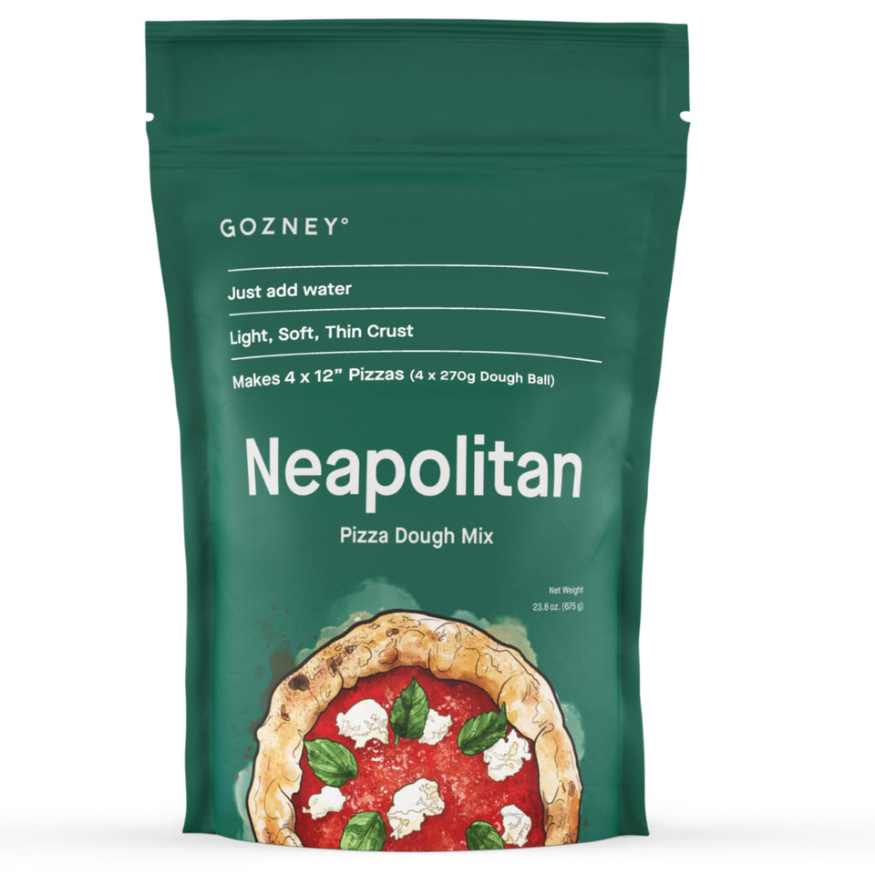 Gozney Just-Add-Water Neapolitan dough mix pack for easy authentic pizza at home.