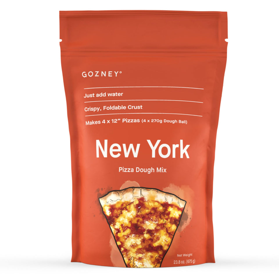 Gozney Just Add Water New York Dough Mix packaging for quick home pizza prep