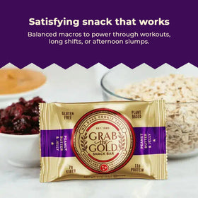 Grab The Gold organic oats and cranberries image emphasizes wholesome ingredients