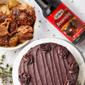 Grace Browning Sauce on grill creates a caramelized Jamaican-style crust.