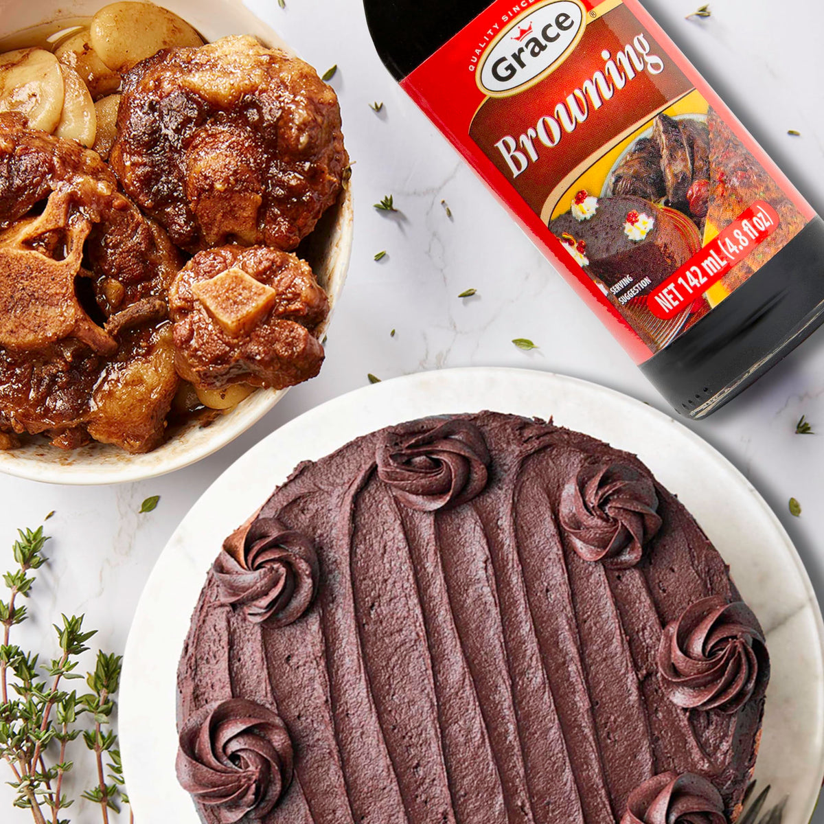 Grace Browning Sauce meat marination boosts caramelized crust and authentic Jamaican flavor.