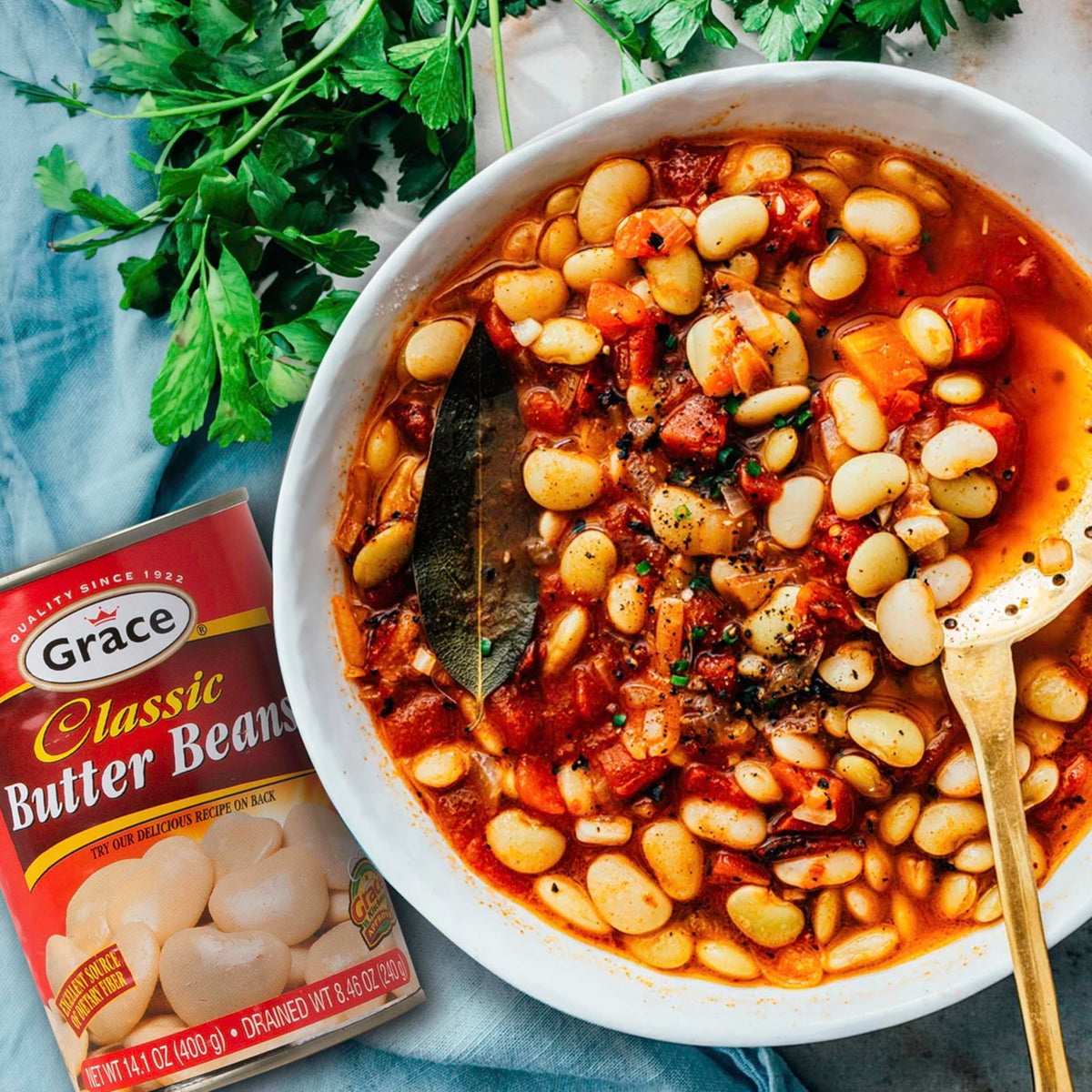 Grace Butter Beans canned giant white beans highlight creamy texture ideal for stews and salads.