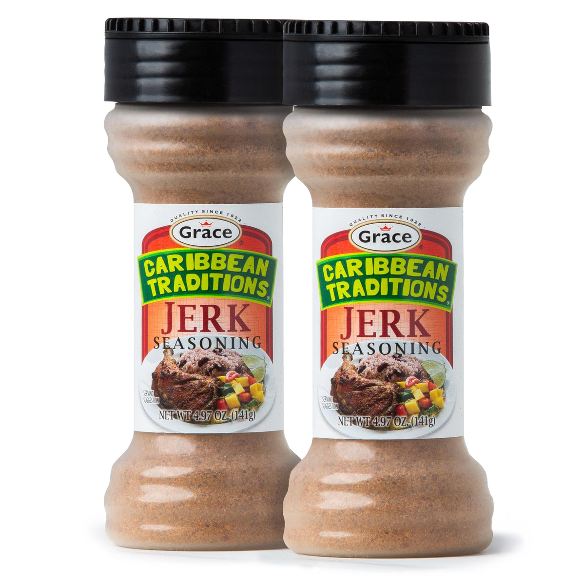 Grace Caribbean Traditions jerk seasoning bottle for bold chicken and pork flavor.