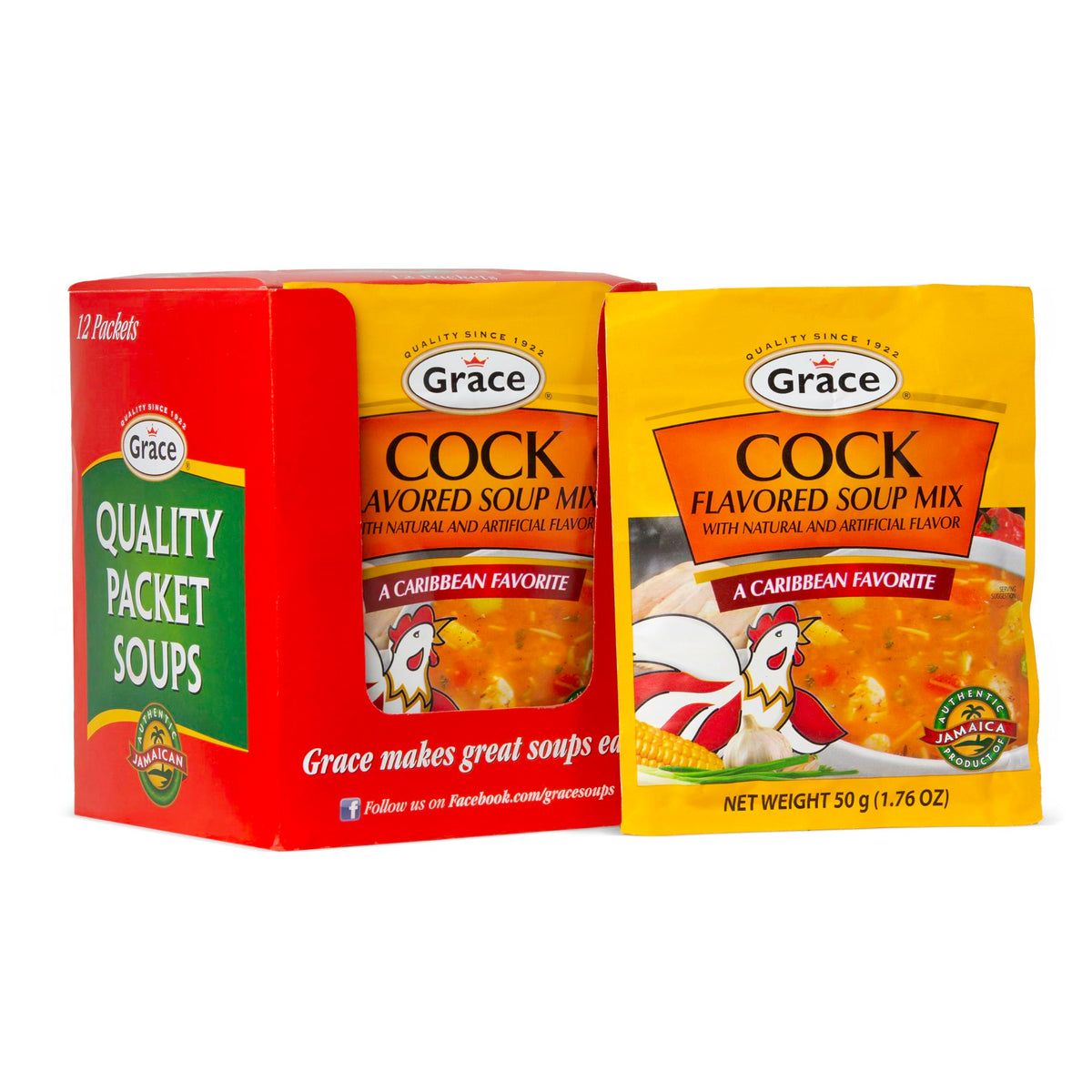 Grace Cock Flavored Soup Mix packaging highlighting authentic Jamaican flavors