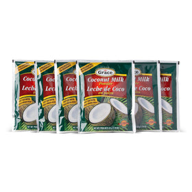 Grace coconut milk powder six-pack packaging for easy pantry storage.