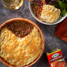 Grace Corned Beef serving idea shows hearty options for breakfast or dinner.