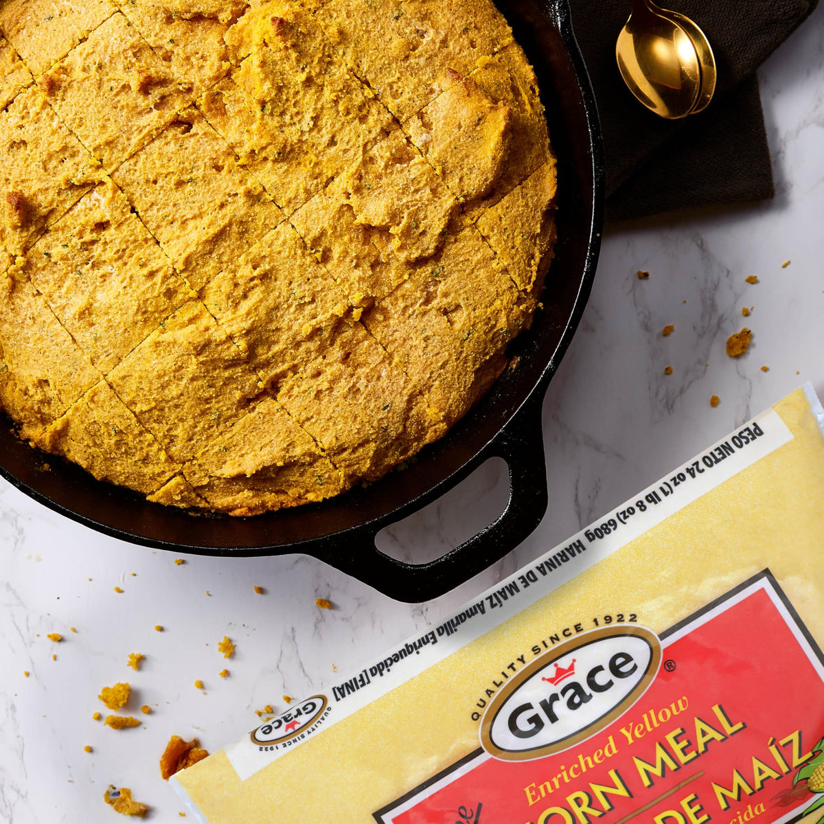 Grace Enriched Fine Corn Meal arepas-dough close-up illustrating versatile Latin cooking options.